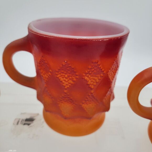 Lot Of 3 Vintage Fire King Mug Set ORANGE/ RED Kimberly Diamond Anchor Hocking - Picture 7 of 15